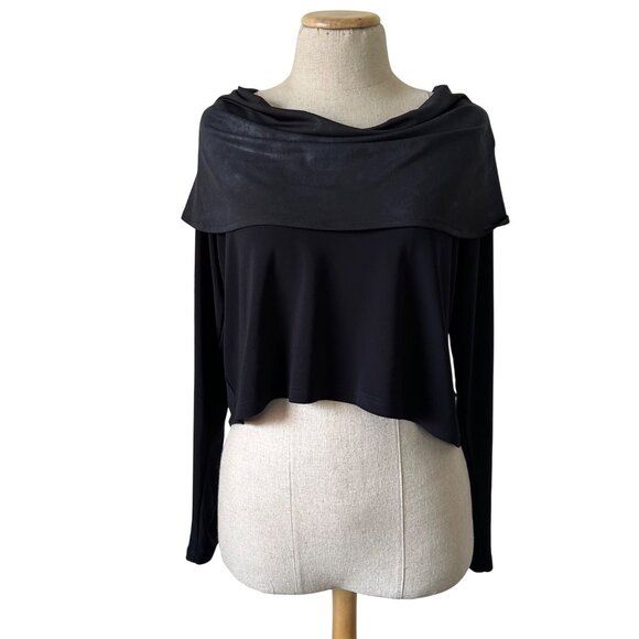 Sympli Black Long Sleeve Draped Collar Top Womens Size 6 - Picture 9 of 9